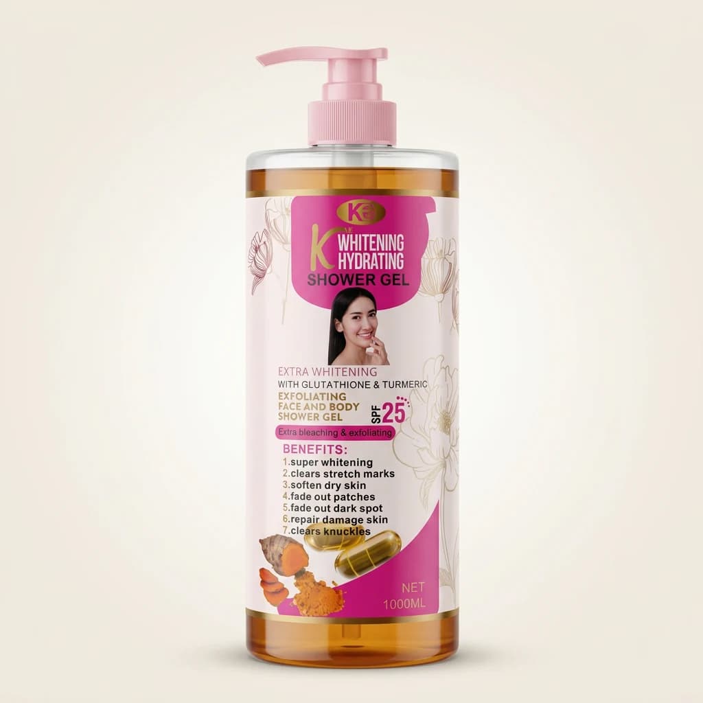 Gel douche exfoliant éclaircissant visage et corps KE Glutathion Curcuma SPF 25 1000 ml